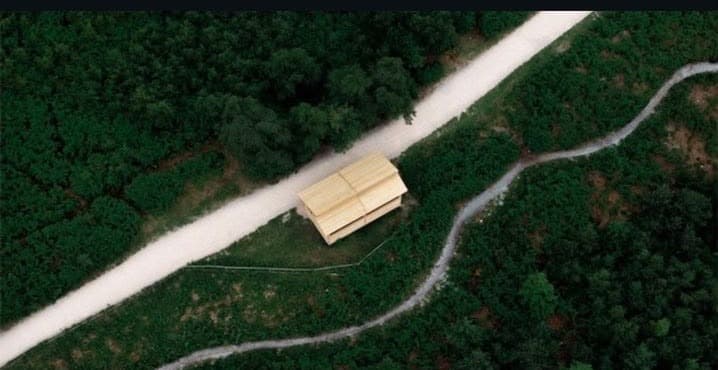 Aerial view of the shelter in the forest